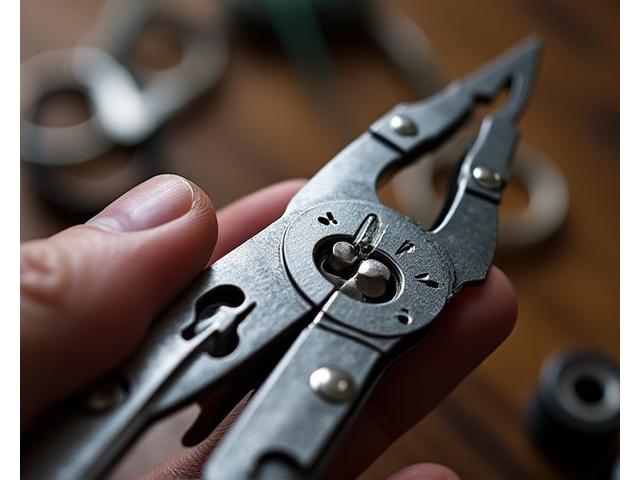 Close-up of a high-quality stainless steel multi-tool for fishing, featuring pliers and various blades