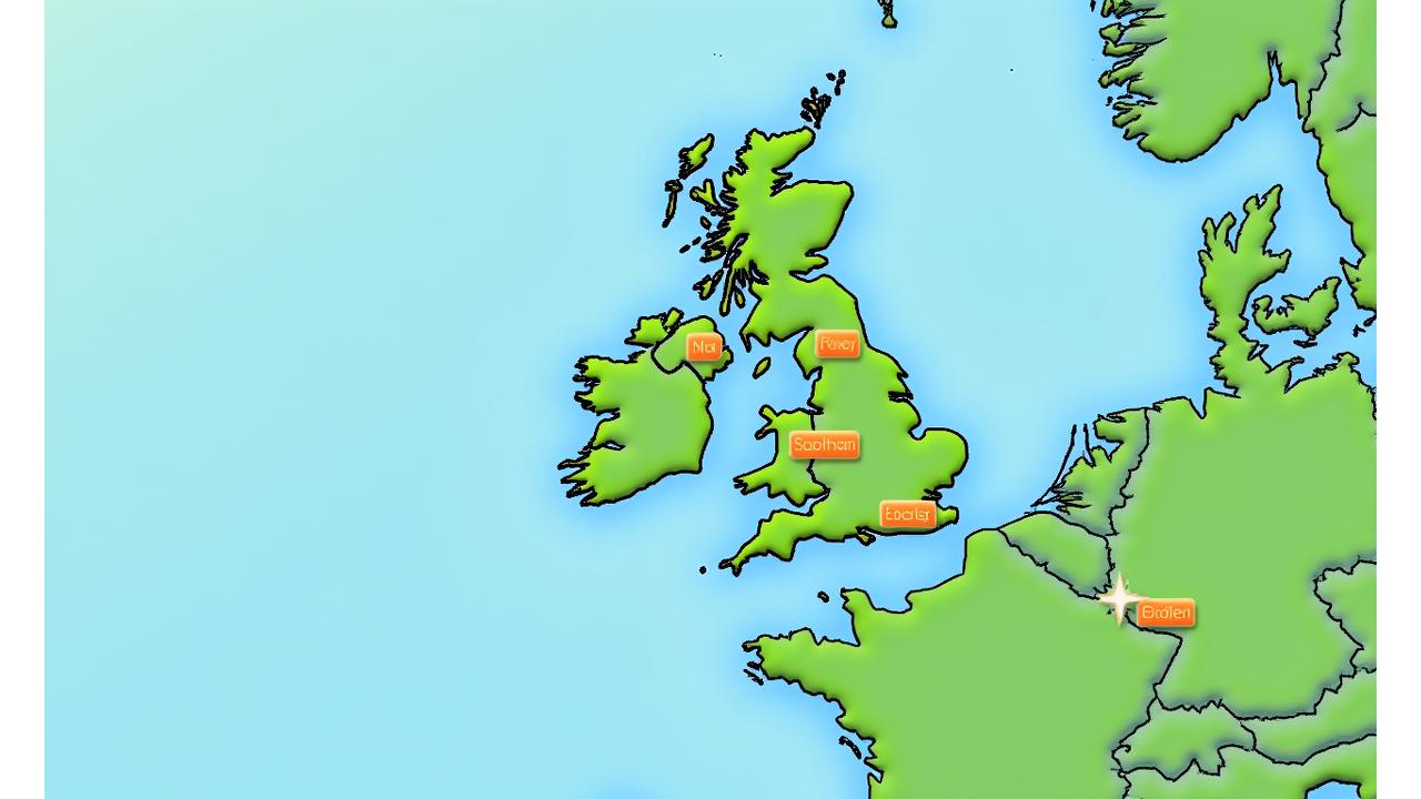 Stylized interactive map of the UK highlighting different fishing regions with icons representing various fish species and lure types