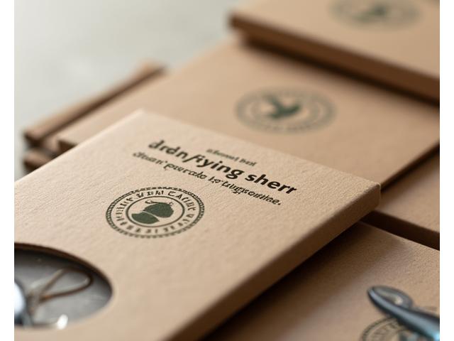 Close-up of fishing tackle packaging made from recycled kraft paper, featuring a prominent 'recycled content' logo and minimalist design, hinting at product inside.